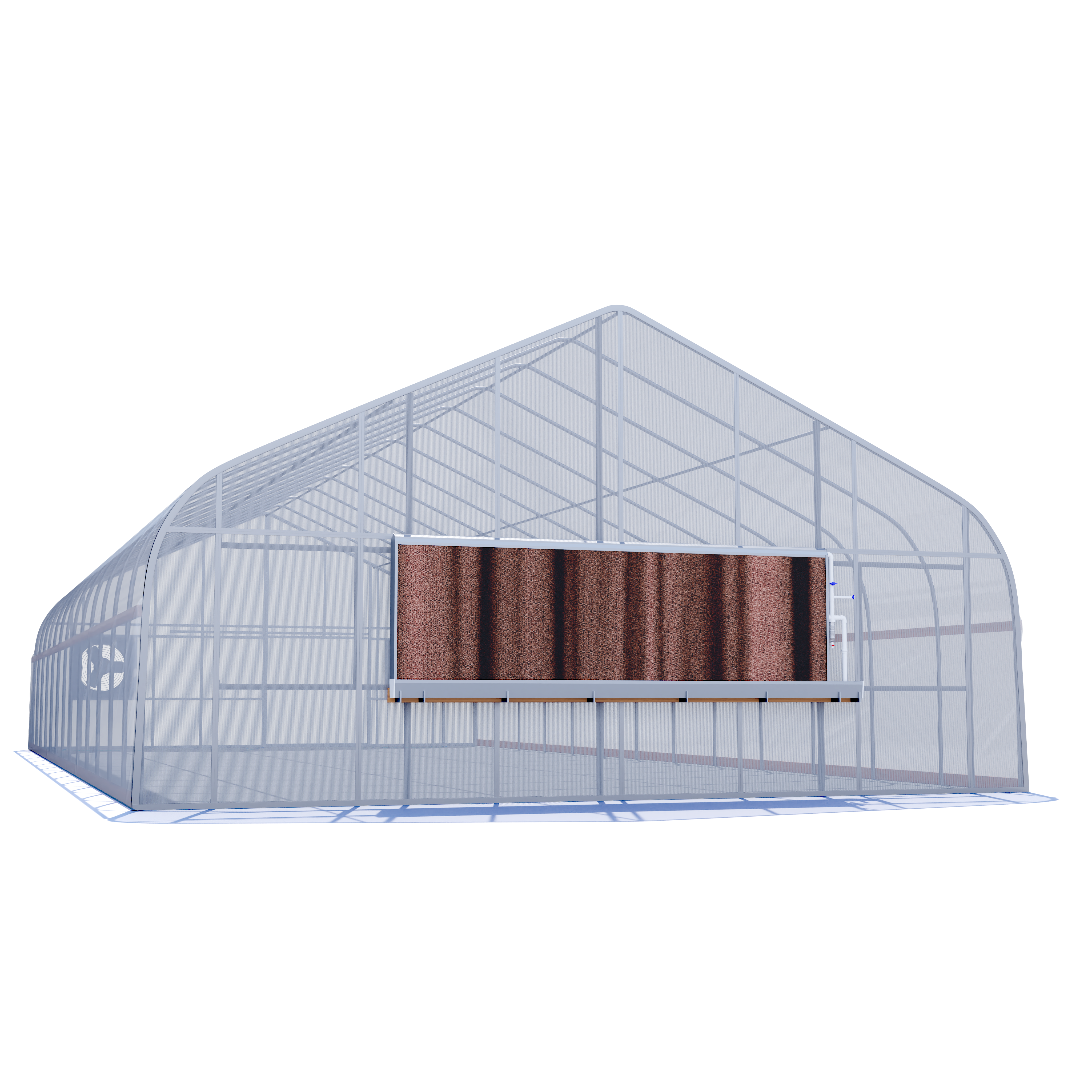 30'x100' Automated Four Season Semi-Gable Greenhouse w/ Twinwall Ends + Evap. Cooling