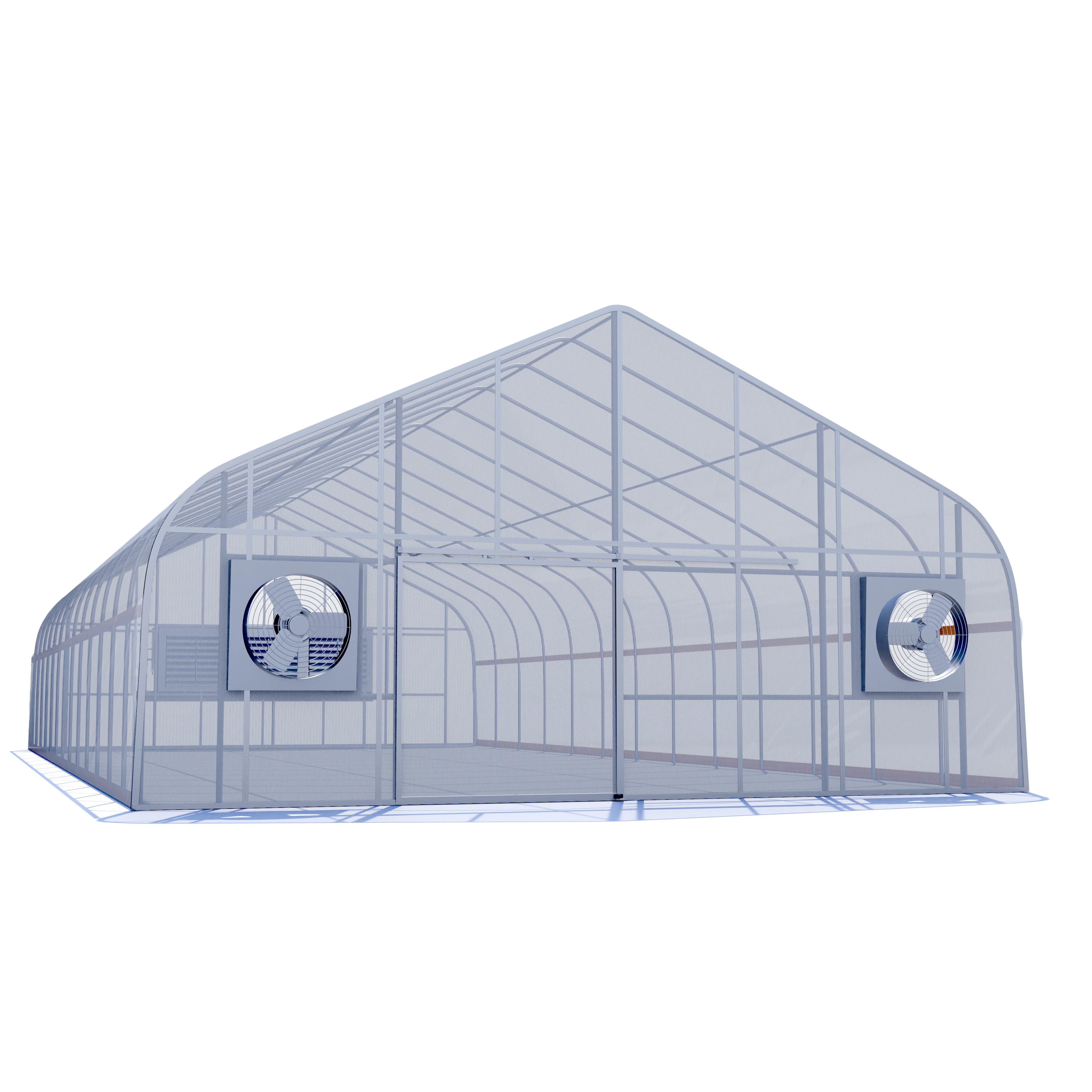 30'x100' Automated Four Season Semi-Gable Greenhouse w/ Twinwall Ends + Evap. Cooling